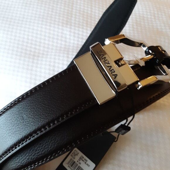 Zanzara Men Black Leather Black/Brown Belt 32/80 - Picture 2 of 12